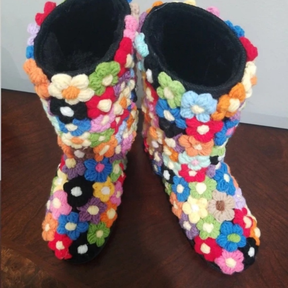 Colorful Floral Crochet Women's Boots